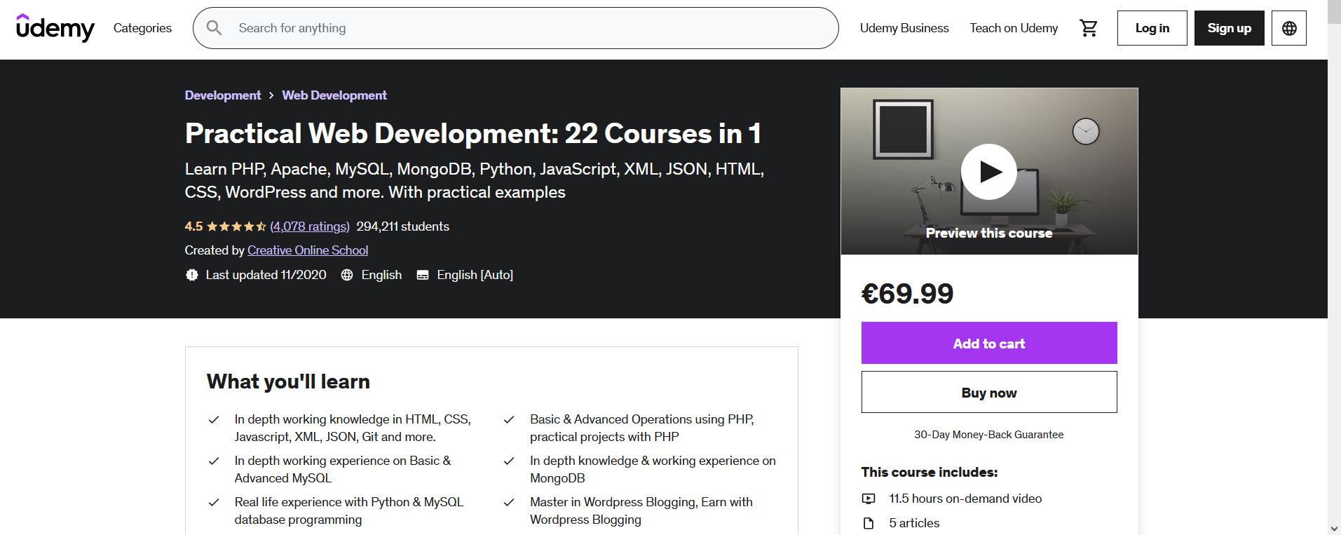 Complete Web Development 22 Courses in 1 PHP/CSS/PYTHON/WORDPRESS/MYSQL/MONGODB