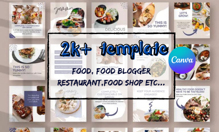 2k+ Food,Restaurant,Shop,Food Blogger Canva template bundle