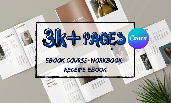 3k+ Pages Ebook course Workbook Recipe ebook Fully Editable Canva template Bundle