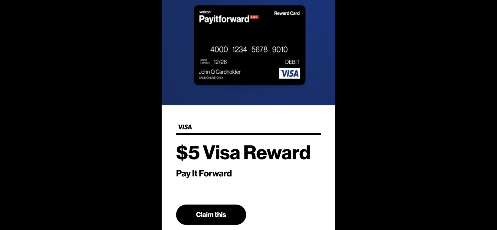 $5 Visa PrePaid Gift Card